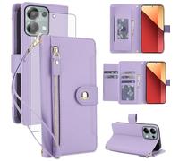 Asuwish Handyhülle für Xiaomi Redmi Note 13 Pro 4G/Poco M6 Pro 4G Hülle mit Schutzfolie RFID Kartenfach Klappbar Leder Blumen Geldbörse Ständer 13Pro M6Pro Handy Hüllen Schutzhülle Phone Case Purple