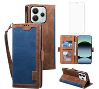 Asuwish Handyhülle für Xiaomi Redmi Note 14 4G Hülle mit Folie Schutzfolie Kartenfach Klappbar Leder Geldbörse Ständer Note14 G4 Handy Hüllen Schutzhülle Handyhüllen Schutzglas Phone Case Blue