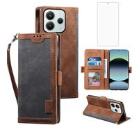 Asuwish Handyhülle für Xiaomi Redmi Note 14 4G Hülle mit Folie Schutzfolie Kartenfach Klappbar Leder Geldbörse Ständer Note14 G4 Handy Hüllen Schutzhülle Handyhüllen Schutzglas Phone Case Grau