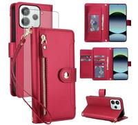 Asuwish Handyhülle für Xiaomi Redmi Note 14 4G Hülle mit Folie Schutzfolie RFID Kartenfach Klappbar Leder Blumen Geldbörse Ständer Note14 G4 Handy Hüllen Schutzhülle Reißverschluss Phone Case Rot