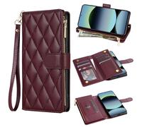 Asuwish Handyhülle für Xiaomi Redmi Note 14 5G Hülle mit Band Kartenfach Klappbar Leder Geldbörse Ständer Poco M7 Pro/Note14 G5 Reißverschluss Handyhüllen Handy Hüllen Schutzhülle Phone Case Dunkelrot