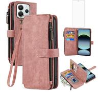 Asuwish Handyhülle für Xiaomi Redmi Note 14 5G Hülle mit Folie Schutzfolie Kartenfach Klappbar Leder Geldbörse Ständer Poco M7 Pro/Note14 G5 Handy Hüllen Schutzhülle Handyhüllen Phone Case Roségold