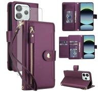 Asuwish Handyhülle für Xiaomi Redmi Note 14 5G Hülle mit Folie Schutzfolie RFID Kartenfach Klappbar Leder Blumen Geldbörse Ständer Poco M7 Pro/Note14 G5 Handy Hüllen Schutzhülle Phone Case Dunkellila