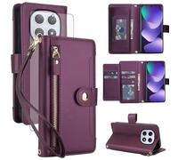 Asuwish Handyhülle für Xiaomi Redmi Note 15 5G Hülle mit Folie Schutzfolie RFID Kartenfach Klappbar Leder Blumen Geldbörse Ständer Poco M8 5G/Note15 G5 Handy Hüllen Schutzhülle Phone Case Dunkellila