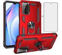 Asuwish Handyhülle für Xiaomi Redmi Note 9T 5G Hülle mit Glas Folie Schutzfolie und Magnetisch Ring Ständer Handyhüllen Panzerfolie Cover Note9T 9 T Slim Handy Hüllen Schutzhülle Phone Case Rot