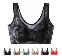 Asvance Ellebloom Bra, Stellwise All Day Comfort Bra, Lace Buttonless Comfortable Bra, Ice Silk Lace Cooling Comfort Bra(Black,3L)