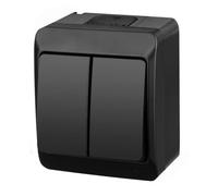 asvendo Elektro HERMES - Interruptor de luz (doble interruptor, enchufe múltiple, protección IP44, resistente al agua, para exteriores), color negro