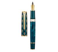 Asvine Hongdian N7 - Pluma estilográfica de pistón de resina de pavo real azul, punta fina de iridio y punta fina, bolígrafo de escritura suave con caja de metal