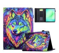 AsWant Funda para Samsung Galaxy Tab A11 8.7 Pulgadas 2025, Funda Protectora de PU Ultrafina con Función de Soporte, Lobo Colorido