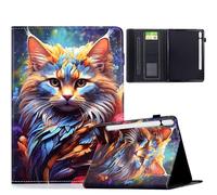 AsWant Funda para Samsung Galaxy Tab S10 Lite / S10 FE / S9 FE 11 Pulgadas, Funda Protectora de PU Ultrafina con Función de Soporte, Gato Brillante