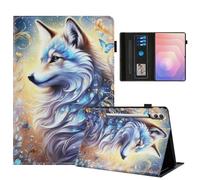 AsWant Funda para SSamsung Galaxy Tab S11 Ultra 14,6 Pulgadas 2025, Funda Protectora de PU Ultrafina con Función de Soporte, Lobo Blanco