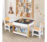 Asweets Juego de Mesa y 2 Silla para Niños, Escritorio 4 en 1 con Cajón, Tablero Desmontable y Estantería, Mesa de Actividades de Madera, para Aulas, Hogar, Guarderías, Children Table and Chair Set