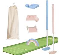 Asweets Minigolf de Madera para Niños de 3 a 12 Años, Palos de Minigolf Macaroon, Putters para Jugar Al Golf, Niños y Niñas (con Tapete)