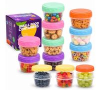 asxibeu Congeladores pequeños, latas pequeñas con tapa de plástico, 80 ml | Mini latas apilables con tapa con escala ml/oz, recipientes herméticos para congeladores para salsas