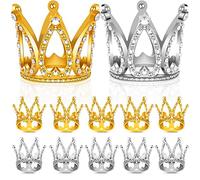 Asyduey 12 PCS Mini Crown Cake Topper, Gold & Plata Rhinestone Crown Cake Topper Decoraciones para Baby Shower Fiesta de CumpleañOs