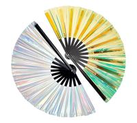 Asyduey 2 Piezas Abanico HolográFico Raves Abanico de Mano Plegable Abanicos Plegables Decorativos Abanico Plegable para Mujeres Hombres Trajes de Orgullo de Halloween