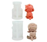 Asyduey 2 Uds. Molde de Silicona para Vela de NiñA con Forma de CorazóN 3D DIY Vela Perfumada Hecha una Mano de NiñA Rosa Molde de Resina de Yeso