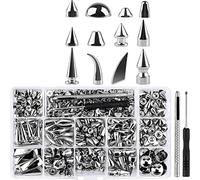 Asyduey 270 Juegos de Clavos y EspáRragos, Remaches de Punta Punk de Forma Mixta, Pernos Traseros de Tornillo de Cono MetáLico con Herramienta de InstalacióN para de