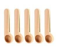 Asyduey 5 Piezas Cucharas de Madera para Café y Clip para Bolsas, Cuchara Medidora, 2 en 1, Sellador de Bolsas, Cuchara Medidora para Frijoles, Café ExpréS, Té