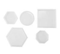 Asyduey 5Pcs DIY Molde de Silicona Coaster Incluido Molde Cuadrado del Hexágono del Círculo del Hexágono para Resina, Concreto, Cemento, Decoración Hogar