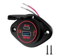 Asyduey Cargador de Teléfono Multifuncional Modificado para Coche, Impermeable, para Autocaravana, QC PD, Doble QC3.0, Carga Rápida USB, Pantalla Roja.