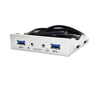 Asyduey Concentrador USB 3.0 2 Puertos con Audio HD, Conector para Auriculares 3,5mm, Interfaz Micrófono, Panel Frontal para PC, Bahía Disquete 20 Pines y 3,5 Pulgadas, Plateado y