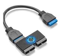 Asyduey Concentrador USB 3.0 de 19 Pines, 1 A 2 Puertos, con Chip y Diseño de Cable Modular. Concentrador USB de 19 Pines para Placa Base. Cable de Extensión de Datos USB 3.0 de 19 Pines.