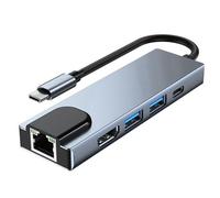 Asyduey Estación de Acoplamiento Tipo C HUB 5 en 1 Tipo C A RJ45 USB 3.0 HUB USB C Divisor Tipo C A Adaptador para Computadora Portátil 4K Compatible con