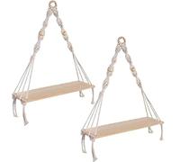 Asyduey Estante Colgante de Pared, Estantes Boho con Estante de Madera, Estante de Macramé Hecho una Mano de 2 Piezas para Colgar Plantas y DecoracióN