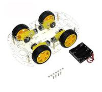 Asyduey Kit de Chasis de Coche Inteligente Robot DIY para Placa Controladora de ImpulsióN Codificador de Velocidad de Motor Paso una Paso, 4 Ruedas y Caja de BateríA