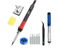 Asyduey Kit de Soldador de 80 W con Temperatura Ajustable, Pantalla LCD, Calentador Cerámico, Puntas de Soldadura, Pinzas y Cables de Soldadura (UE) EU Plug
