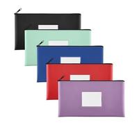 Asyduey Paquete de 5 Bolsas de Dinero para DepóSitos Bancarios con Cremallera, Bolsas de PU, Bolsas para Billetera con Etiqueta, para Monedas, CosméTicos, Facturas, Billetes,A