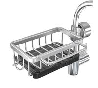 Asyduey Soporte de Esponja sobre el Grifo, Organizador para de Cocina, Estante de Drenaje para Grifo Colgante Desmontable de Aluminio Espacial con Gancho Plateado