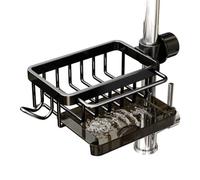 Asyduey Soporte de Esponja sobre el Grifo, Organizador para de Cocina, Estante de Drenaje para Grifo Colgante Desmontable de Aluminio Espacial con Gancho Negro