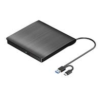 Asyduey Unidad Externa de CD DVD +/-RW, USB 3.0 y USB-C Reproductor PortáTil de Grabadora de CD y DVD ROM Lector Escritor Regrabador Unidad de Disco,Negro