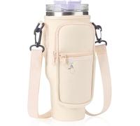 AsyinXson Bolsa para Stanley Cup 40oz, Bolsa Portabotellas de Agua para Stanley Cup con Correa Ajustable y Bolsillo, Soporte para Botella de Agua para Senderismo Viajes Camping (Beige)