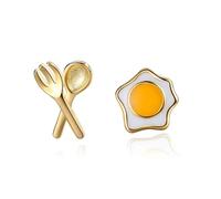 Asymmetric Fork Poached Egg Stud Earrings For Women Lady Party