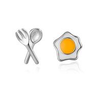 Asymmetric Fork Poached Egg Stud Earrings For Women Lady Party