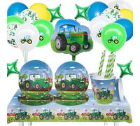 Aszaui 71 Piezas Set Vajilla Cumpleaños Tractor,Vajilla Cumpleaños Infantil de Tractor,Decoración Cumpleaños Tractor con Platos, Vasos, Pajitas, Mantel para 16 Guests