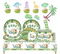 Aszaui Vajilla para Fiesta de Dinosaurios,Vajilla de Cumpleaños Infantil de Dinosaurio,105Pcs Juego de Platos de Fiesta de Cumpleaños con Tema de Dinosaurio Sirve 20