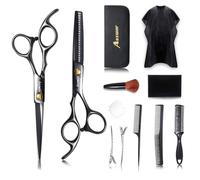 Aszwor - Juego de tijeras de corte de pelo de 12 piezas profesionales con tijeras de corte de pelo, tijeras de adelgazamiento, kit de corte de pelo multiusos para el hogar, salón de peluquería