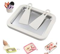 At Home Rolled Ice Cream Maker, Diy Rolled Ice Cream Tray, Food-Grade Stainless Steel, with Instant Freeze Plate and 2 Scrapers, Can Be Used to Make Yogurt, Sorbet (White)