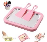 At Home Rolled Ice Cream Maker, Diy Rolled Ice Cream Tray, Food-Grade Stainless Steel, with Instant Freeze Plate and 2 Scrapers, Can Be Used to Make Yogurt, Sorbet (Pink)