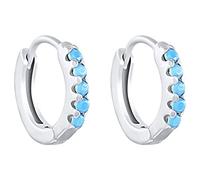 AT Jewellery - Pendientes de aro de plata de ley 925 con relleno de turquesa azul para bebé