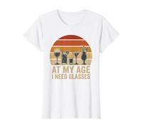 At My Age I Need Glasses Vintage Sunset Cocktail Art Camiseta gráfica económica, Mujer, Blanco, M