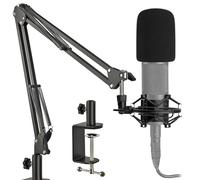 AT2020 Mic Stand with Shock Mount and Pop Filter, Suspension Scissor AT2020 Boom Arm Stand with Upgraded Heavy Duty Clamp for Audio Technica AT2020 AT2020USB+ AT2035 Condenser Studio Mic