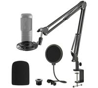 AT2020 Soporte de brazo de micrófono con soporte de choque, filtro pop y parabrisas