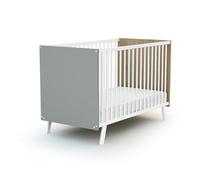 AT4 - Cuna bebé CARNAVAL madera - Blanco/Gris/Roble - 60 x 120-123 x 64 x 81 cm