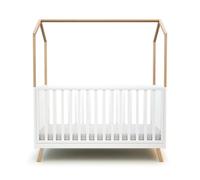 AT4 - Cuna bebé casita evolutiva CONFORT madera - Blanco/Haya Barnizada - 70 x 140-146 x 74,50 x 162,50 cm