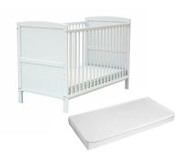 AT4 - Cuna bebé con lateral abatible con colchón ESSENTIEL madera - Blanco - 60 x 120-124 x 64 x 86,50 cm